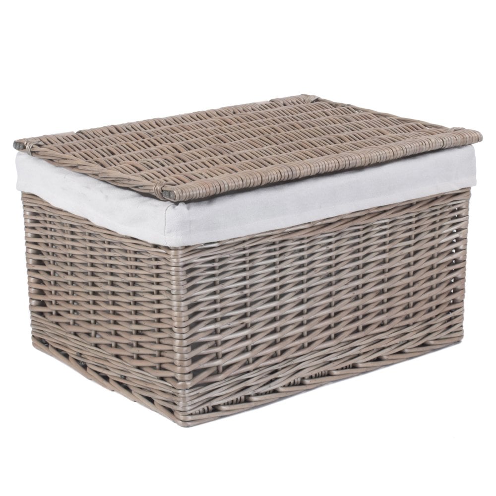 Antique Wash Wicker Storage Hamper With Lid