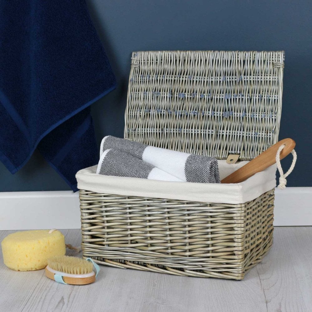 Antique Wash Wicker Storage Hamper With Lid