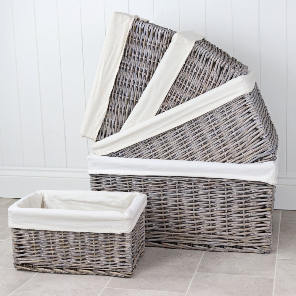 Grey Wash Wicker Lined Storage Basket – Small (33 cm × 20 cm × 17 cm)