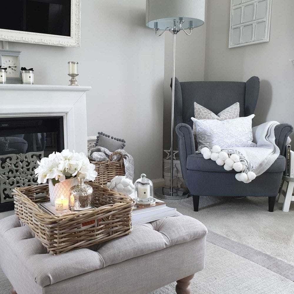Rectangular Grey & Buff Rattan Wicker Storage Baskets