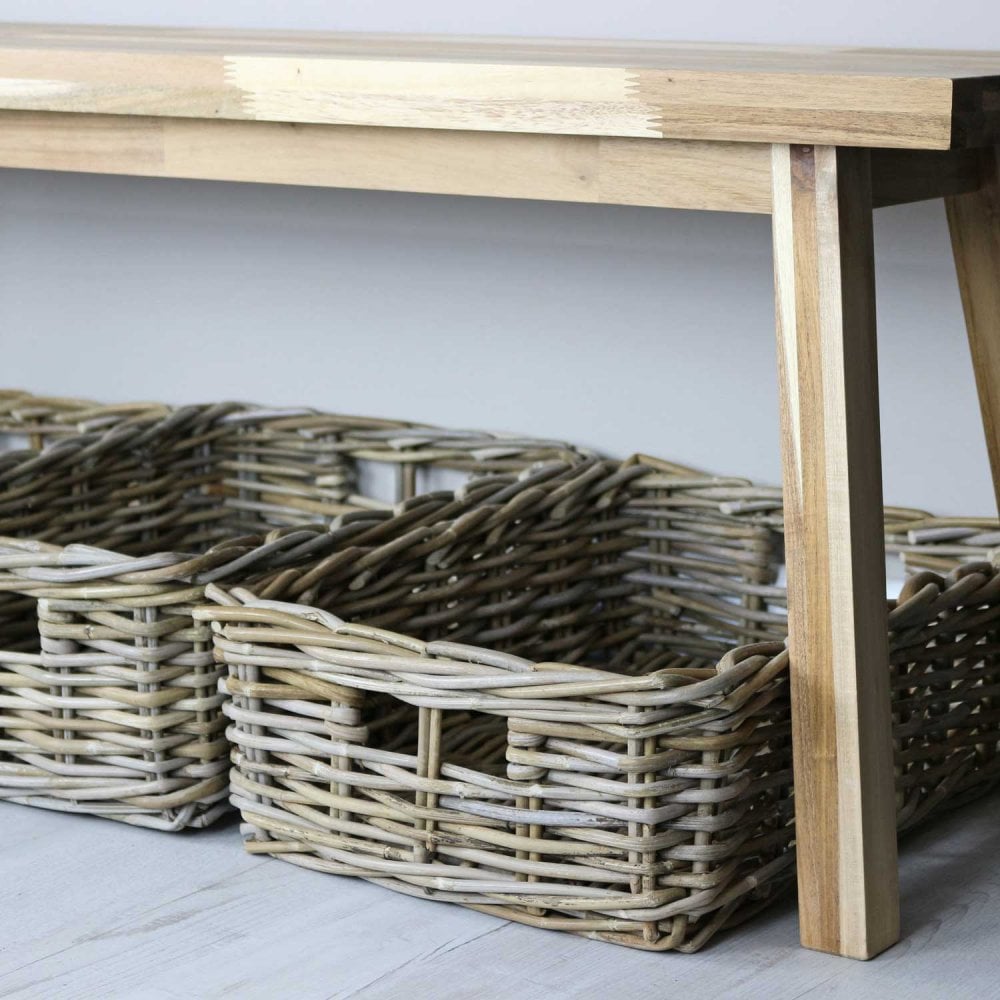 Rectangular Grey & Buff Rattan Wicker Storage Baskets