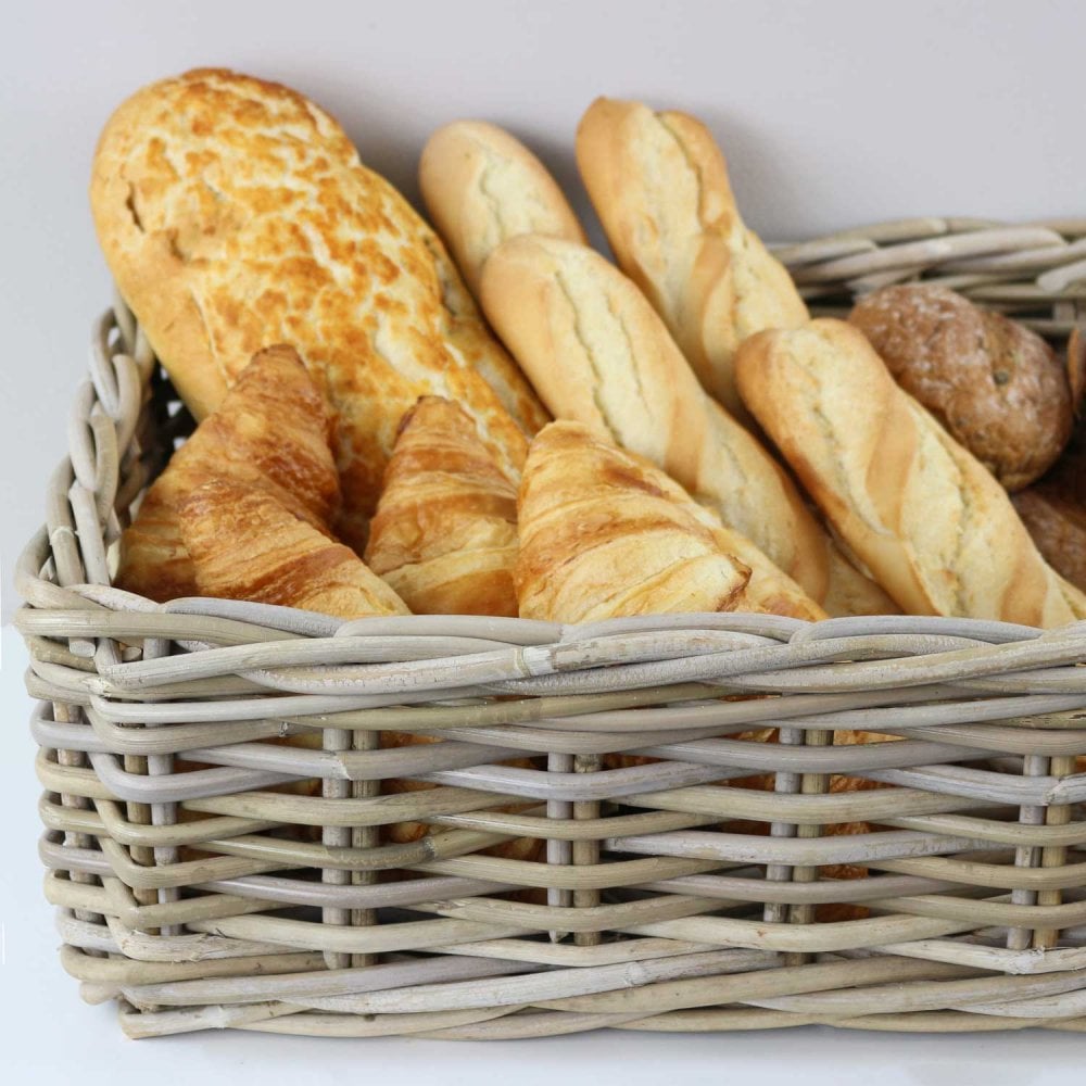 Rectangular Grey & Buff Rattan Wicker Storage Baskets
