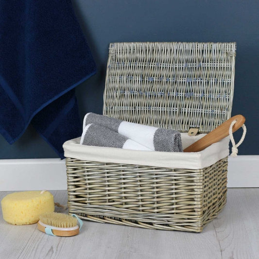 Antique Wash Wicker Storage Hamper With Lid