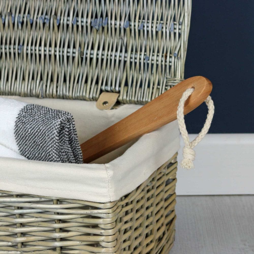 Antique Wash Wicker Storage Hamper With Lid